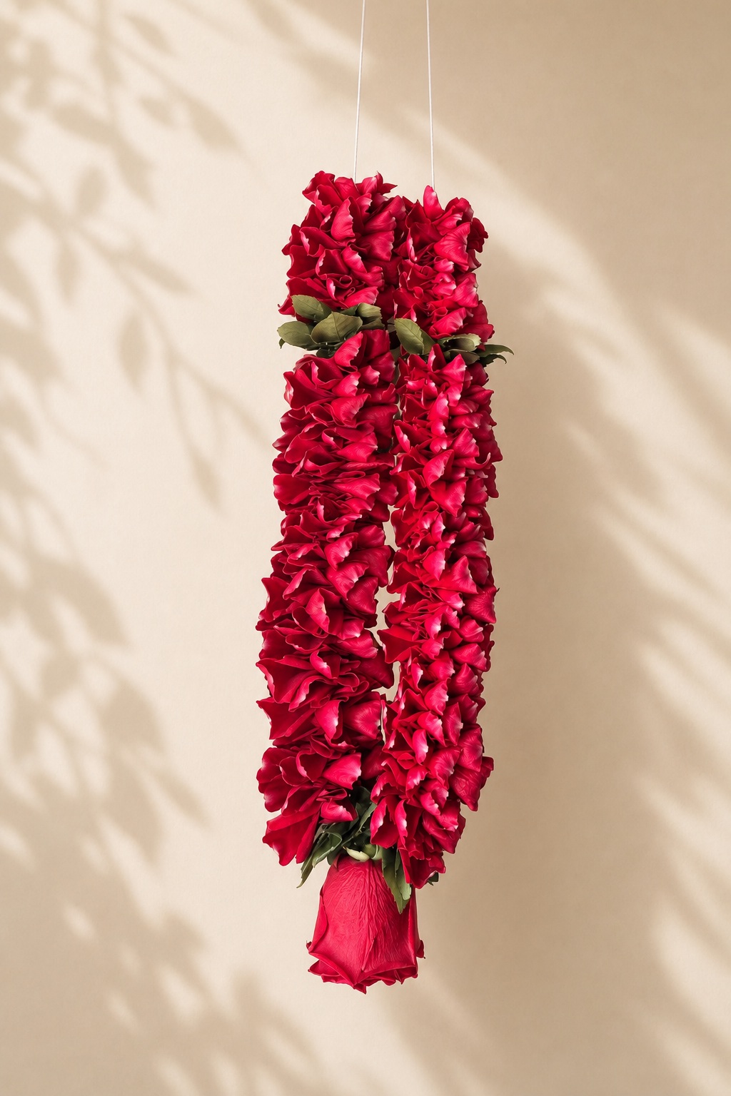 Fresh handcrafted floral garland close detail view