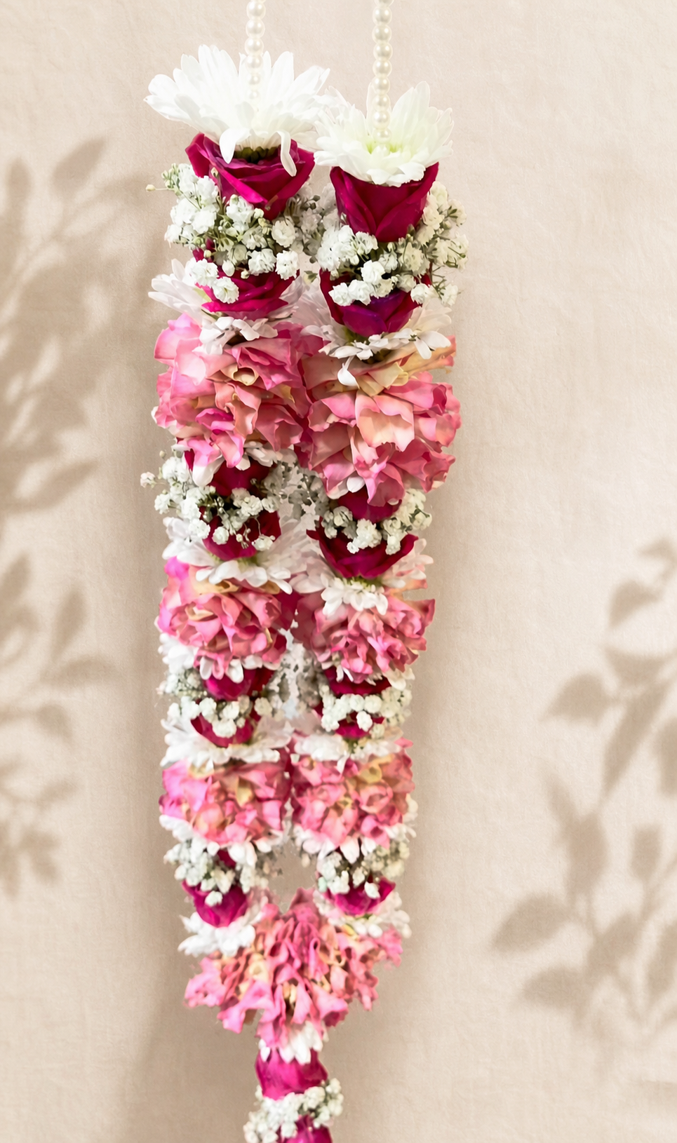 Natural pink hydrangea and ruby rose ceremony mala