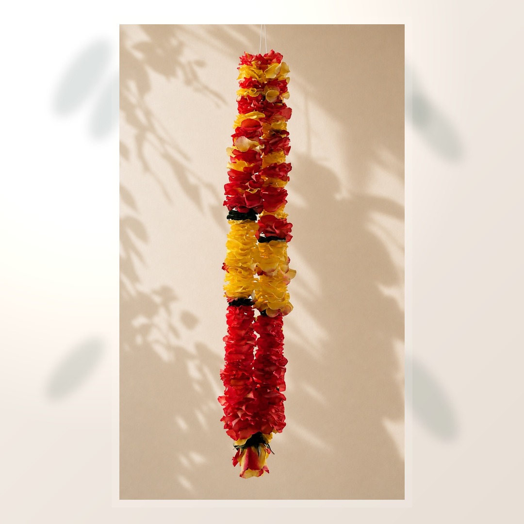 Red and yellow rose petal garland alternate product view