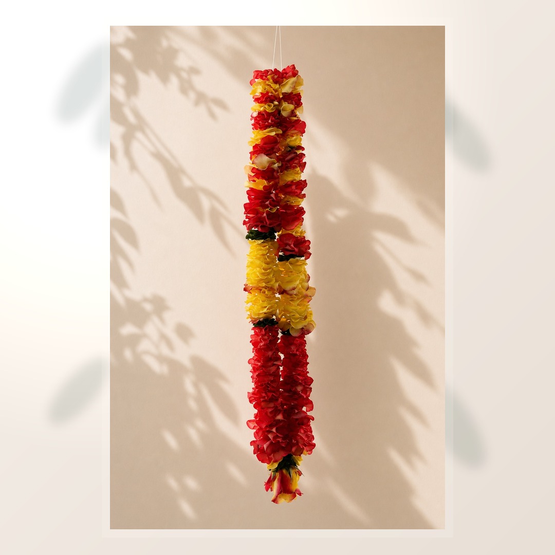 Red and yellow rose petal garland close alternate product view